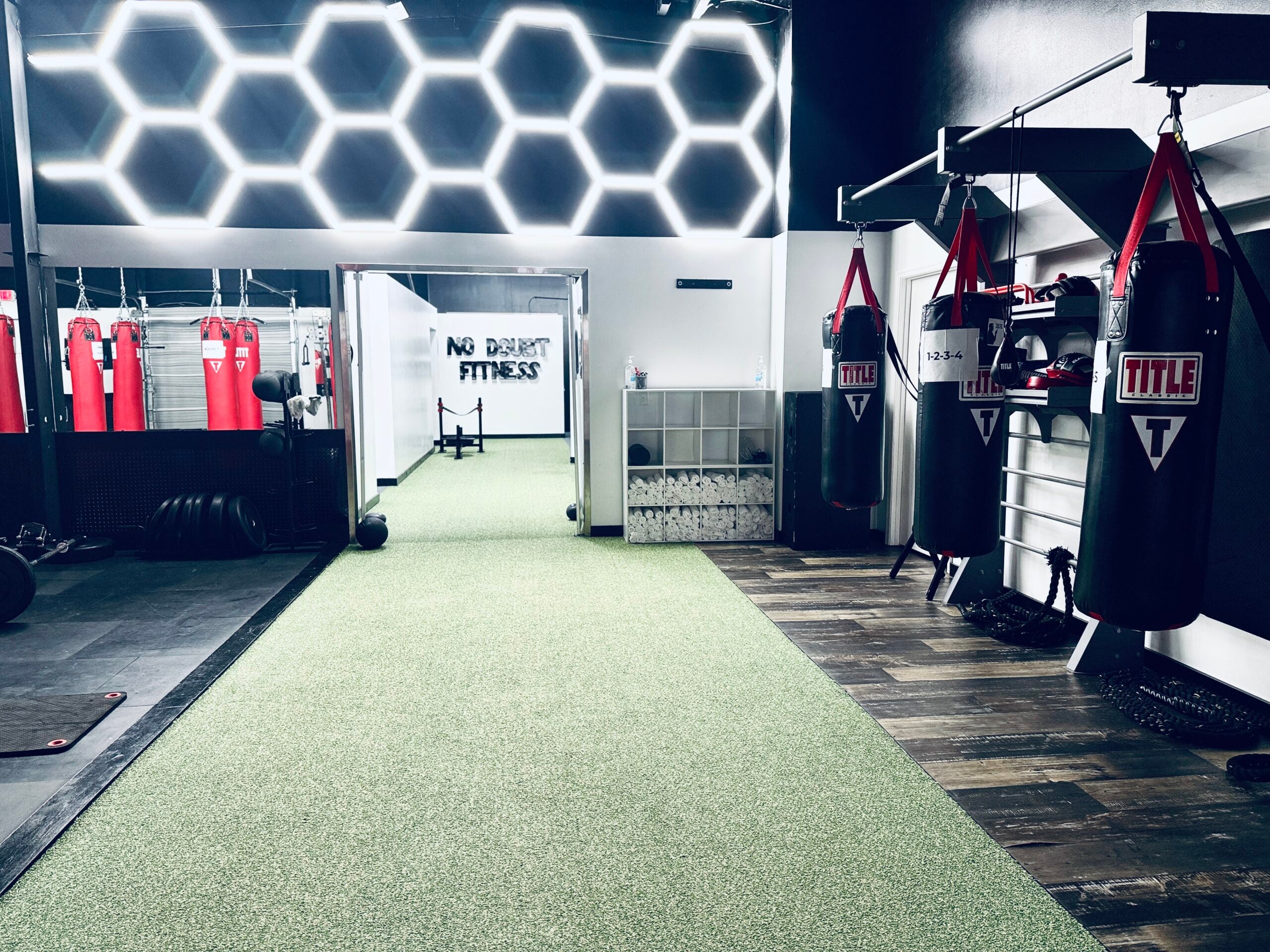 Functional training space with kettlebells and bands
